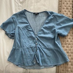 Express Denim Blue Button Peplum Top